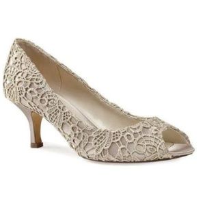 Paradox London Lace Taupe Kitten Heel